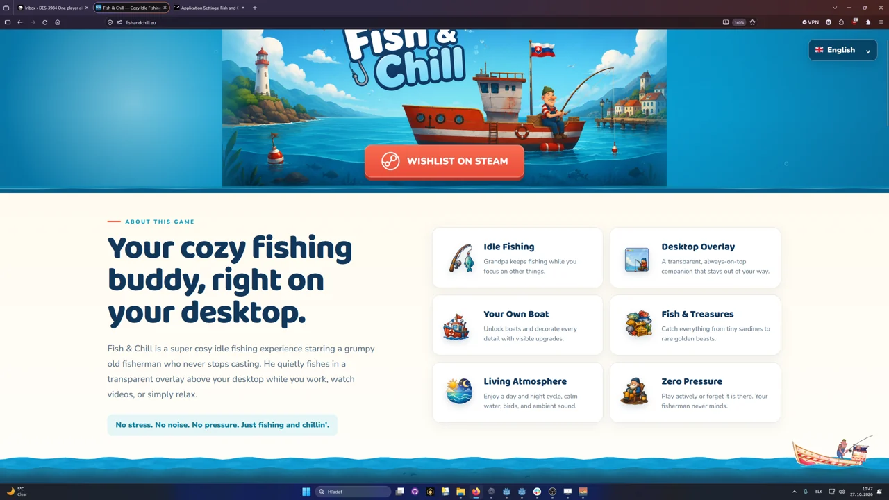Compact fishing companion above a web browser