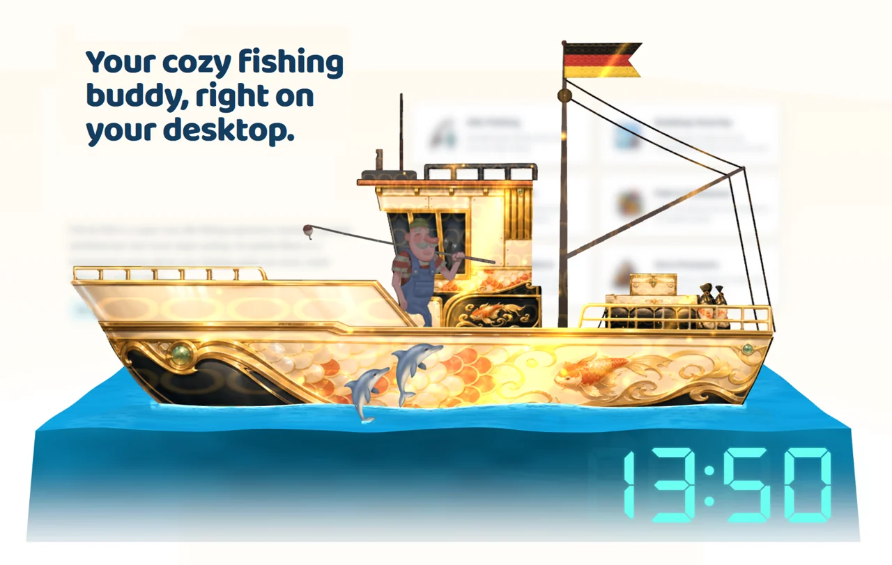 Golden fishing ship and desktop clock